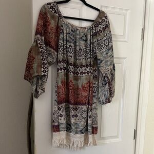 Bohemian Off-Shoulder Dress with Fringe